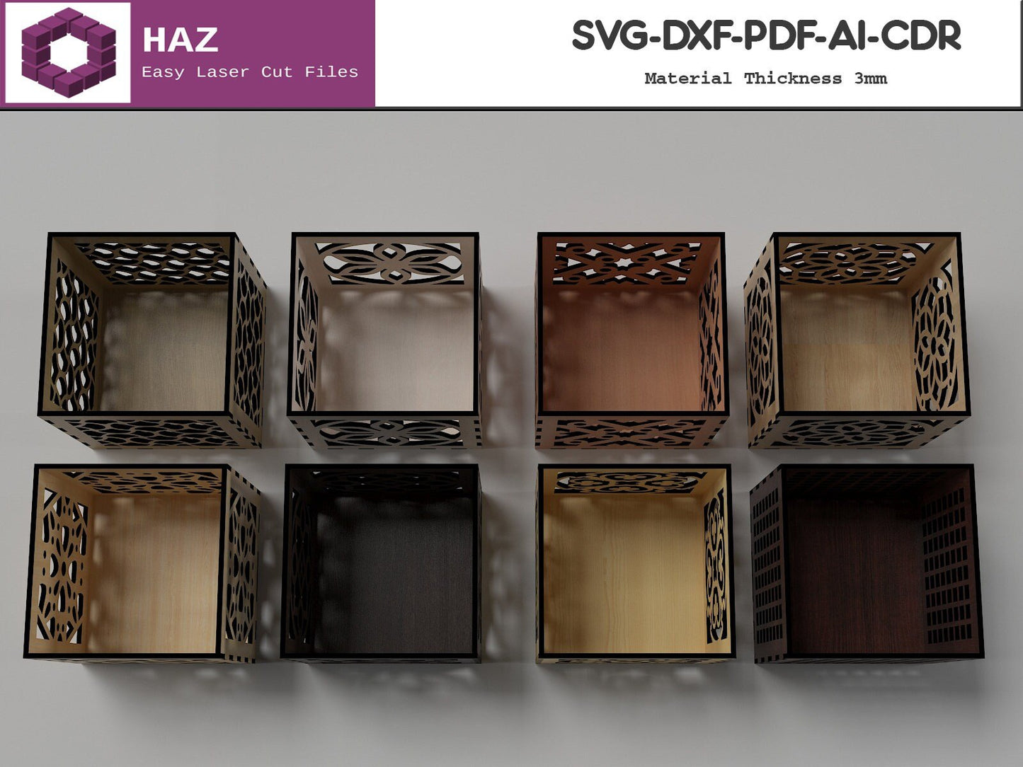 045 Decorative Laser Cutting Wooden Box / Geometric Ornamental Gift Box / Candle holder template SVG DXF CDR Ai 045