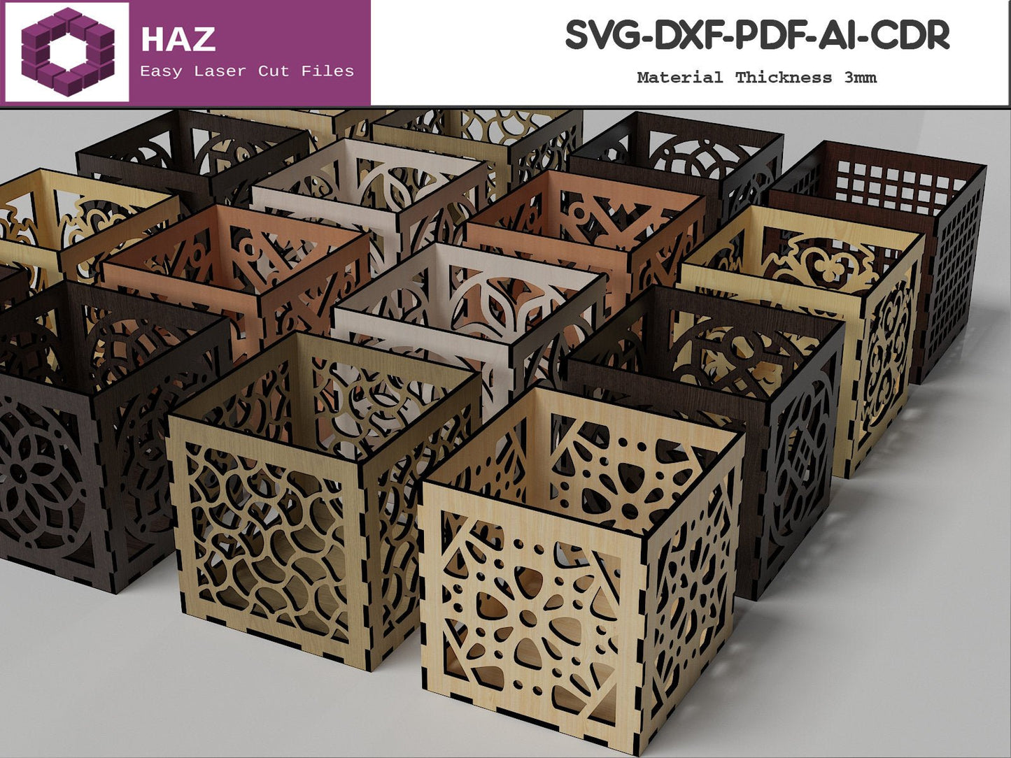 045 Decorative Laser Cutting Wooden Box / Geometric Ornamental Gift Box / Candle holder template SVG DXF CDR Ai 045
