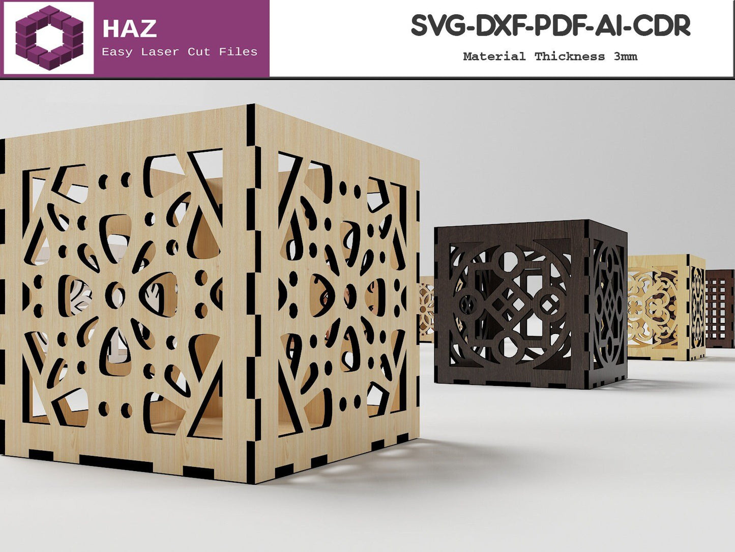 045 Decorative Laser Cutting Wooden Box / Geometric Ornamental Gift Box / Candle holder template SVG DXF CDR Ai 045