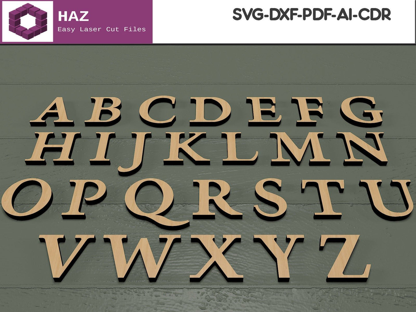 047 Initial Letter Cut Files / Wooden Uppercase Fonts / Alphabet Cutting Plans SVG DXF CDR Ai 047