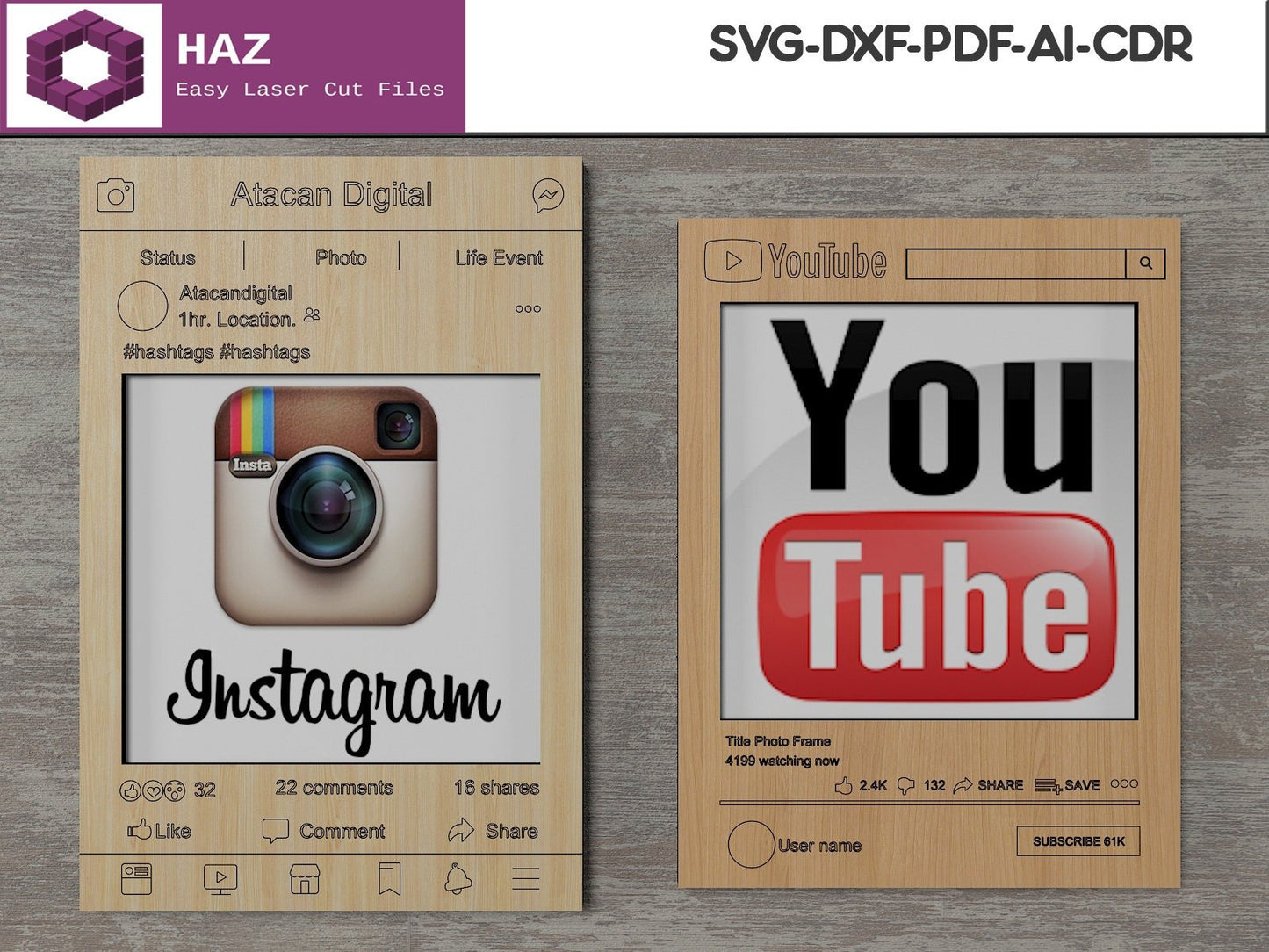 049 Editable Editable YouTube Selfie Frame / Instagram Social Media Photo Booth Prop SVG DXF CDR Ai 049