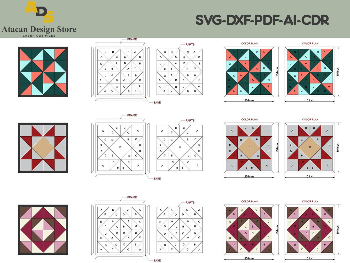 10 inch Quilt Laser Cut File Bundle / Farmhouse Patterns / Quilt Pattern SVG PDF Files ADS143