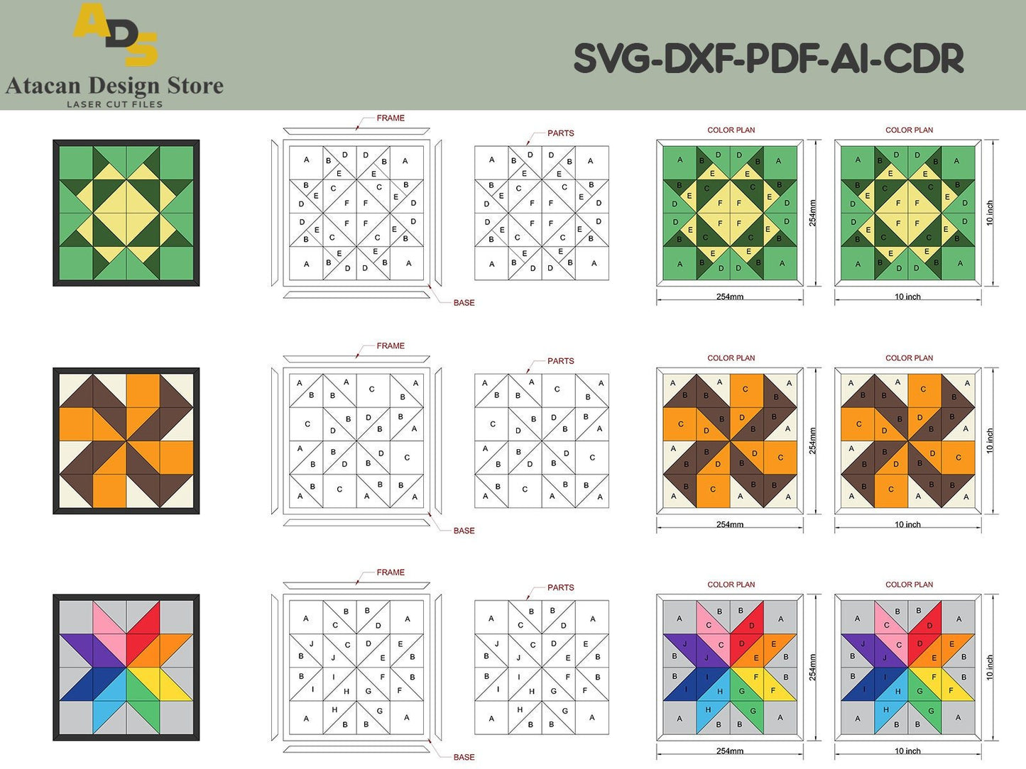 10 inch Quilt Laser Cut File Bundle / Farmhouse Patterns / Quilt Pattern SVG PDF Files ADS143