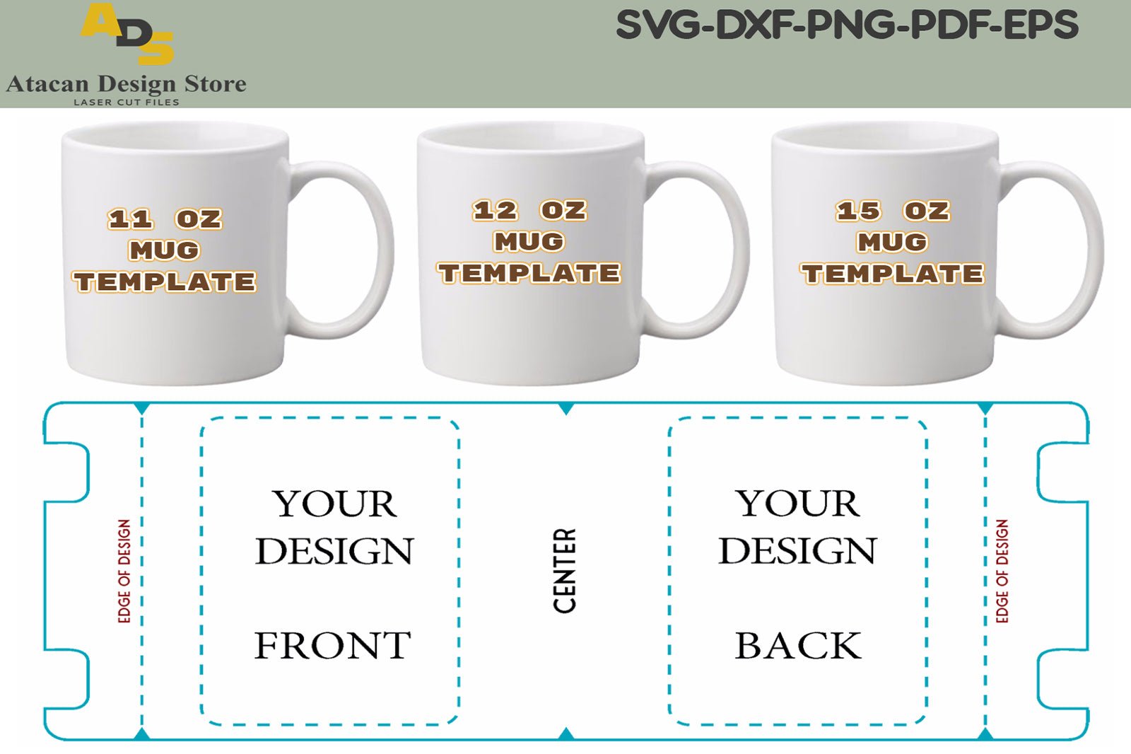 Cricut Mug Press Template 12oz and 15oz Mug Sizes