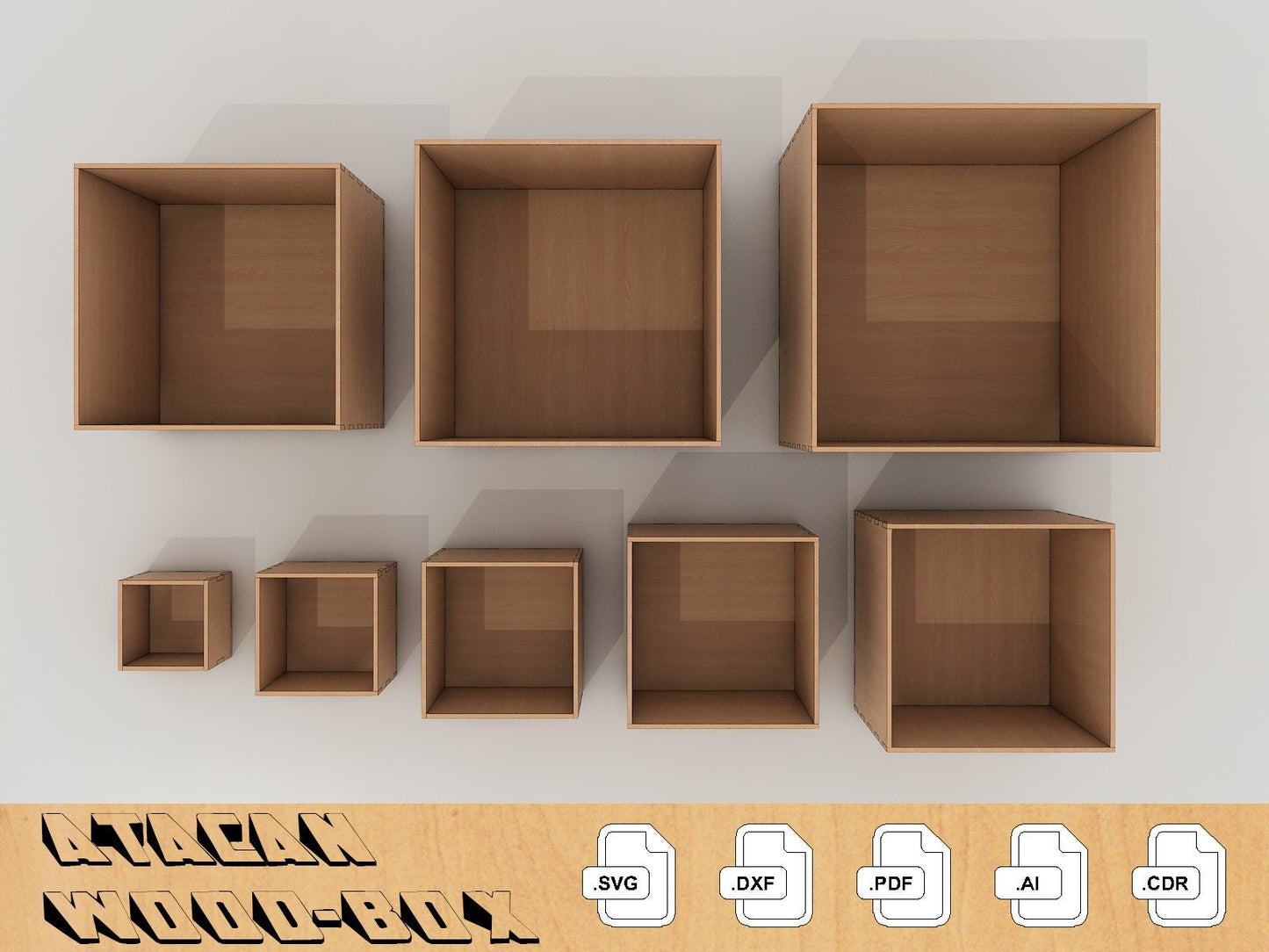 1/8 inch Box Templates, laser cut files, box svg, glowforge files, Different Sizes 046