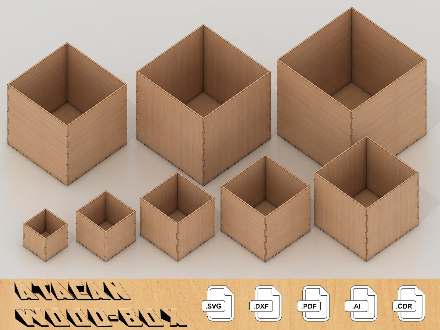1/8 inch Box Templates, laser cut files, box svg, glowforge files, Different Sizes 046