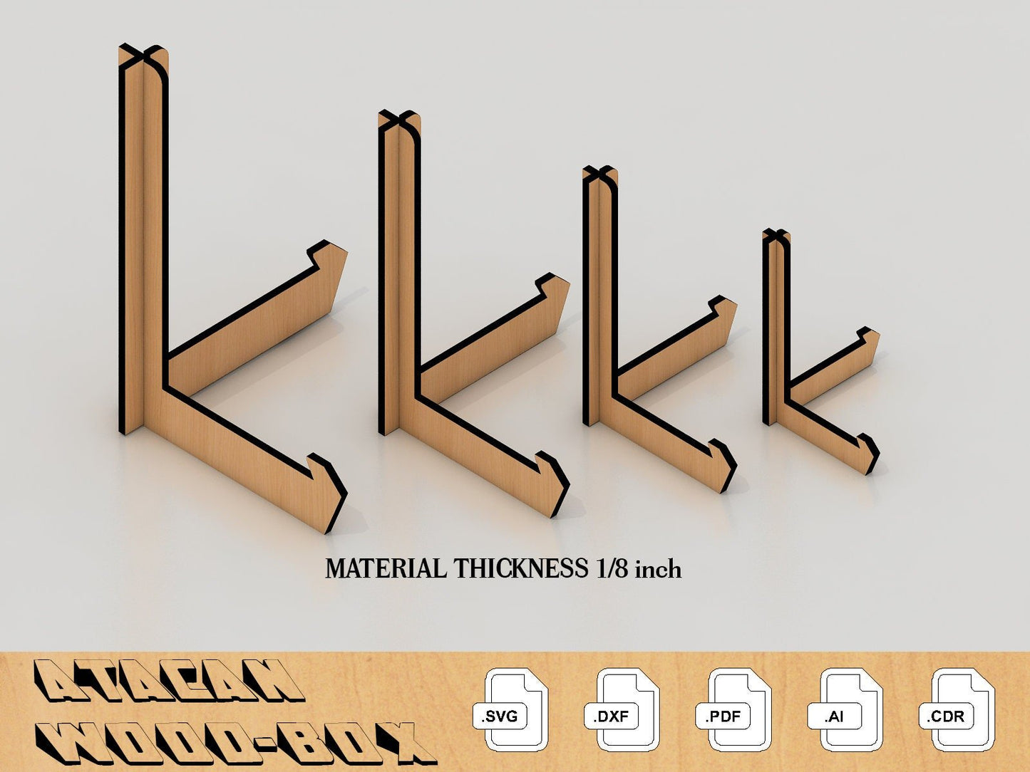 1/8 inch Easel Plate Stand Set, Glowforge laser cut svg file, Svg+Dxf+Pdf+Ai+Cdr 005
