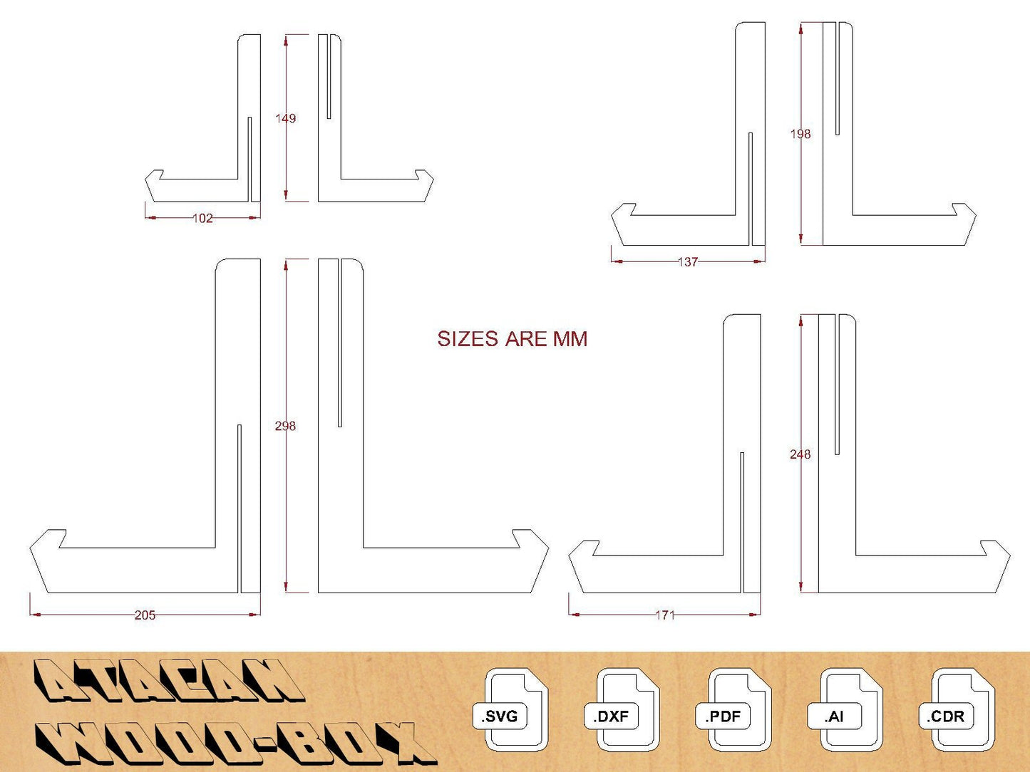 1/8 inch Easel Plate Stand Set, Glowforge laser cut svg file, Svg+Dxf+Pdf+Ai+Cdr 005