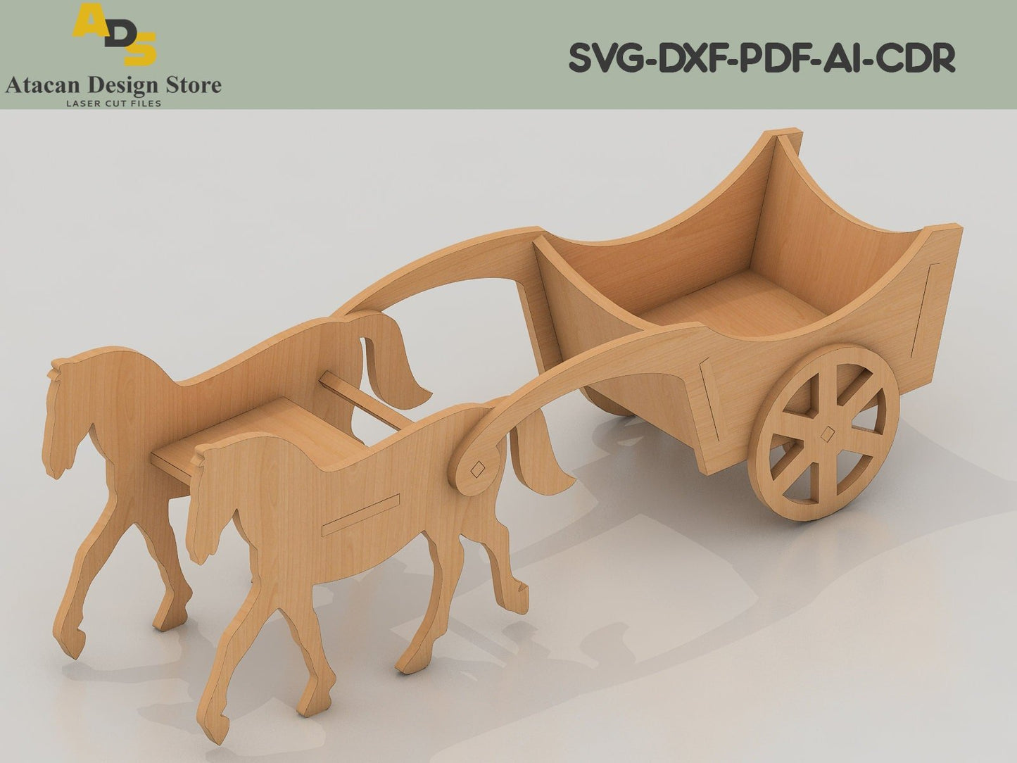 2 Size Britain Horse Tumbrel Cart Design / Walking horses and carriage /Laser cut files ADS155