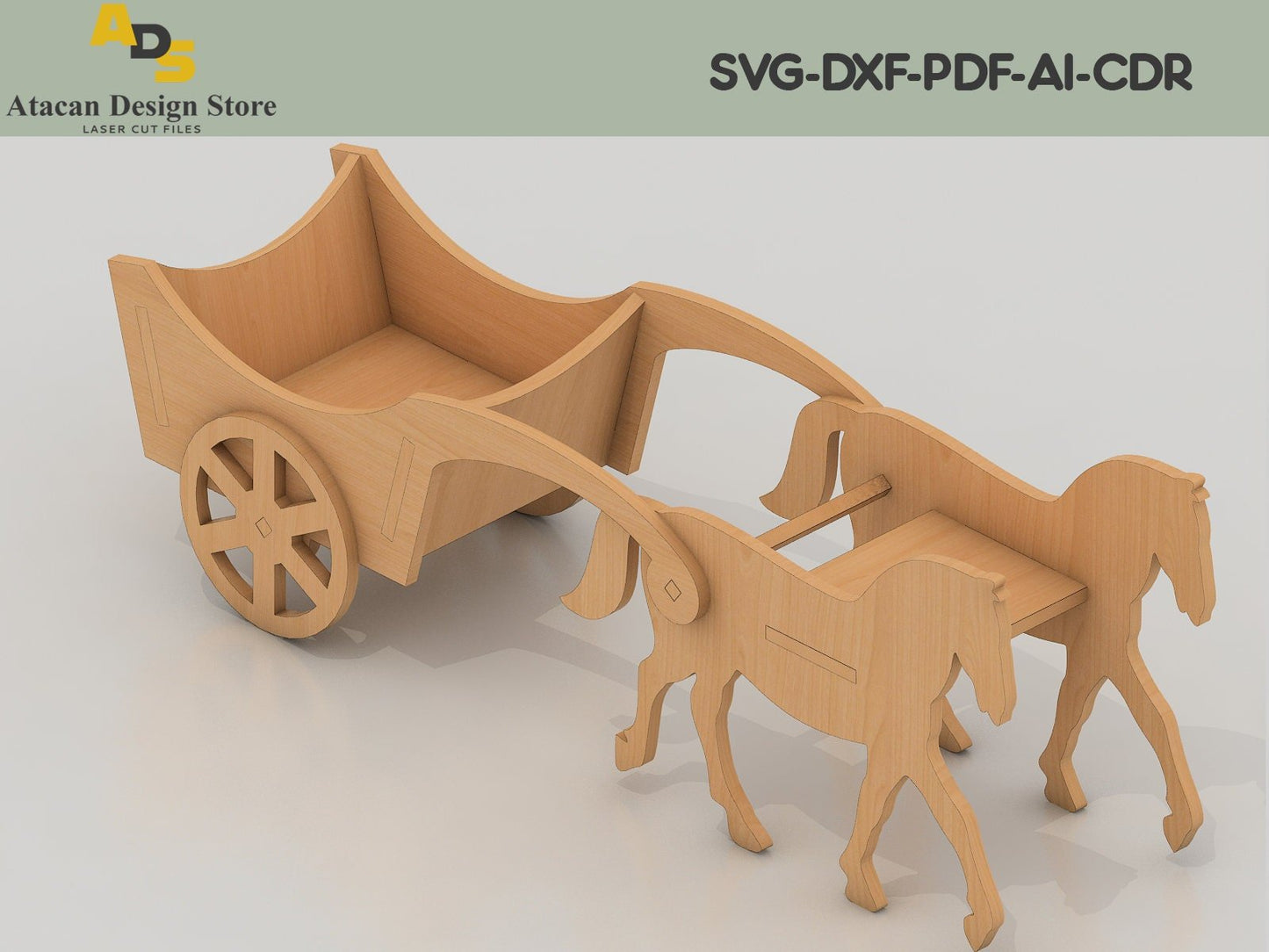 2 Size Britain Horse Tumbrel Cart Design / Walking horses and carriage /Laser cut files ADS155