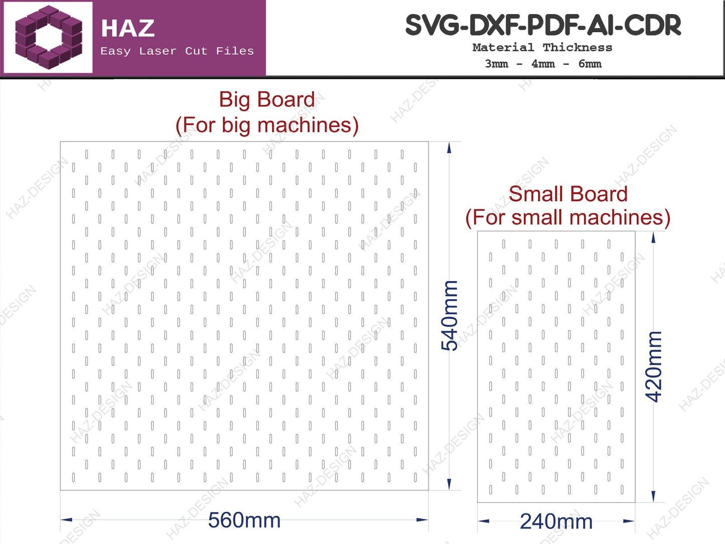 2 Size Perforated Peg Board and Hooks / Wooden Pegboard With Accessories / Wall Organizer Shelves SVG Ai DXF CDR 082
