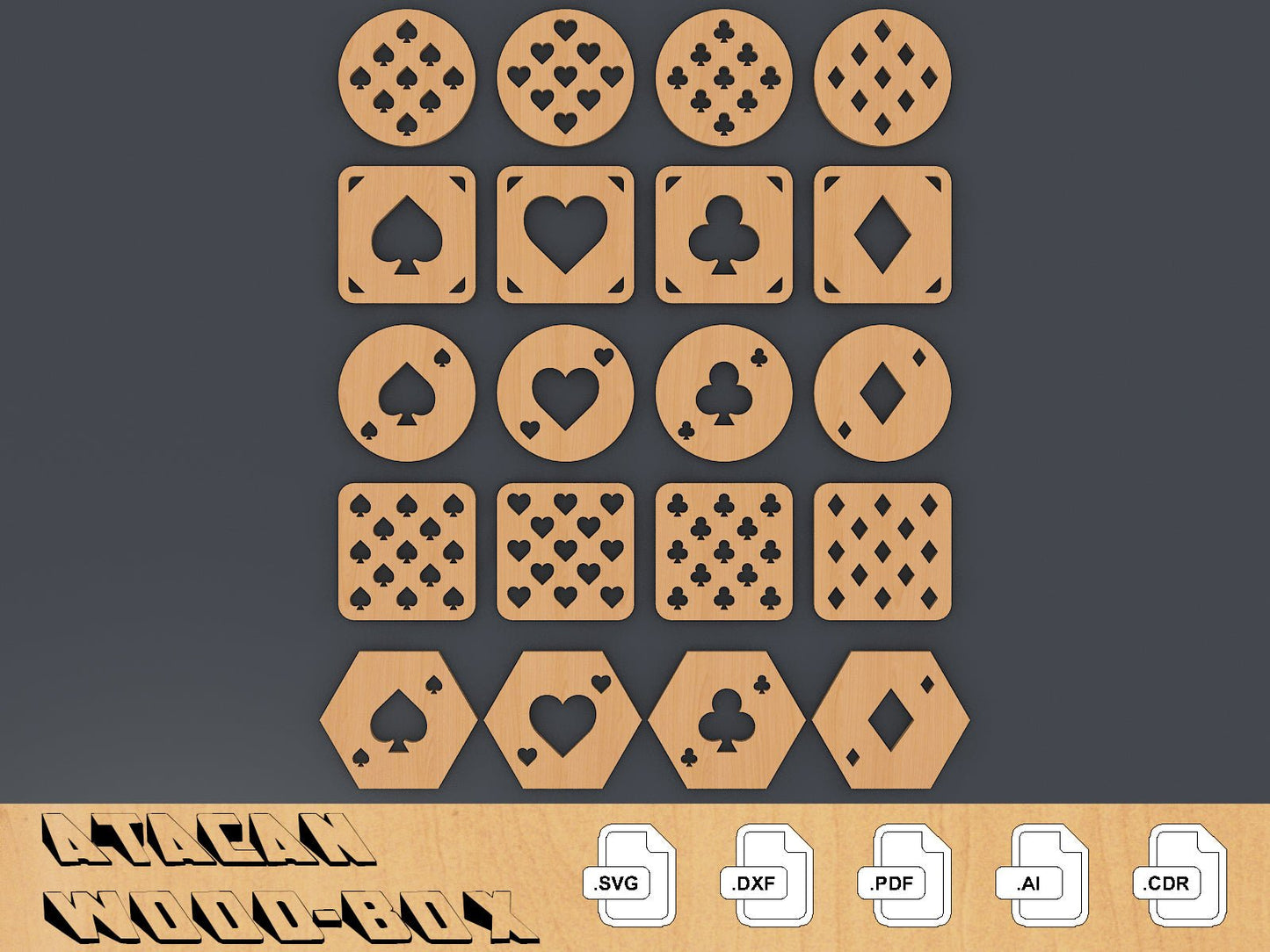20 Casino Playing Coaster Grill Trivet Templates Vector Digital SVG DXF Files Instant Download 087