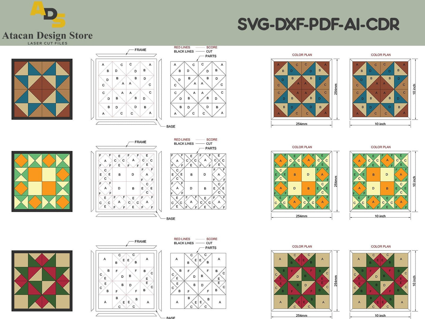 24 Barn Quilt Mega Bundle / SVG Laser cut Files / Laser Ready Glowforge Projects / Quilts with Color plans ADS148