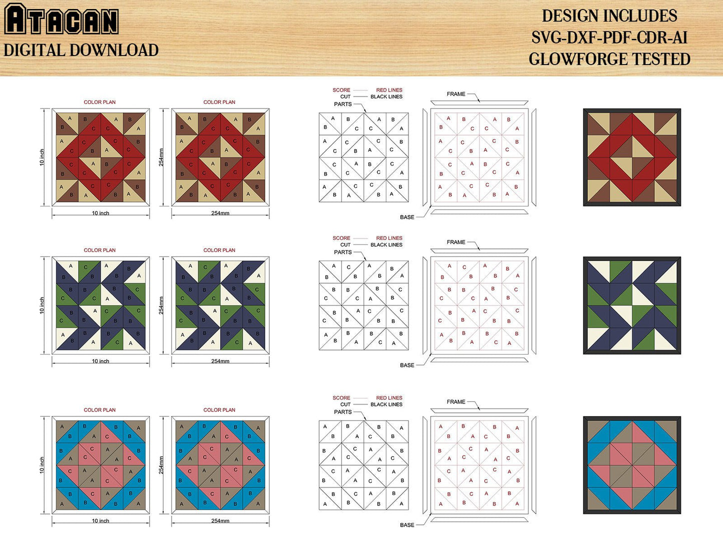24 Barn Quilt Patterns SET / Quilts With Frame / Farmhouse Laser cut files / Cutting Plans 448