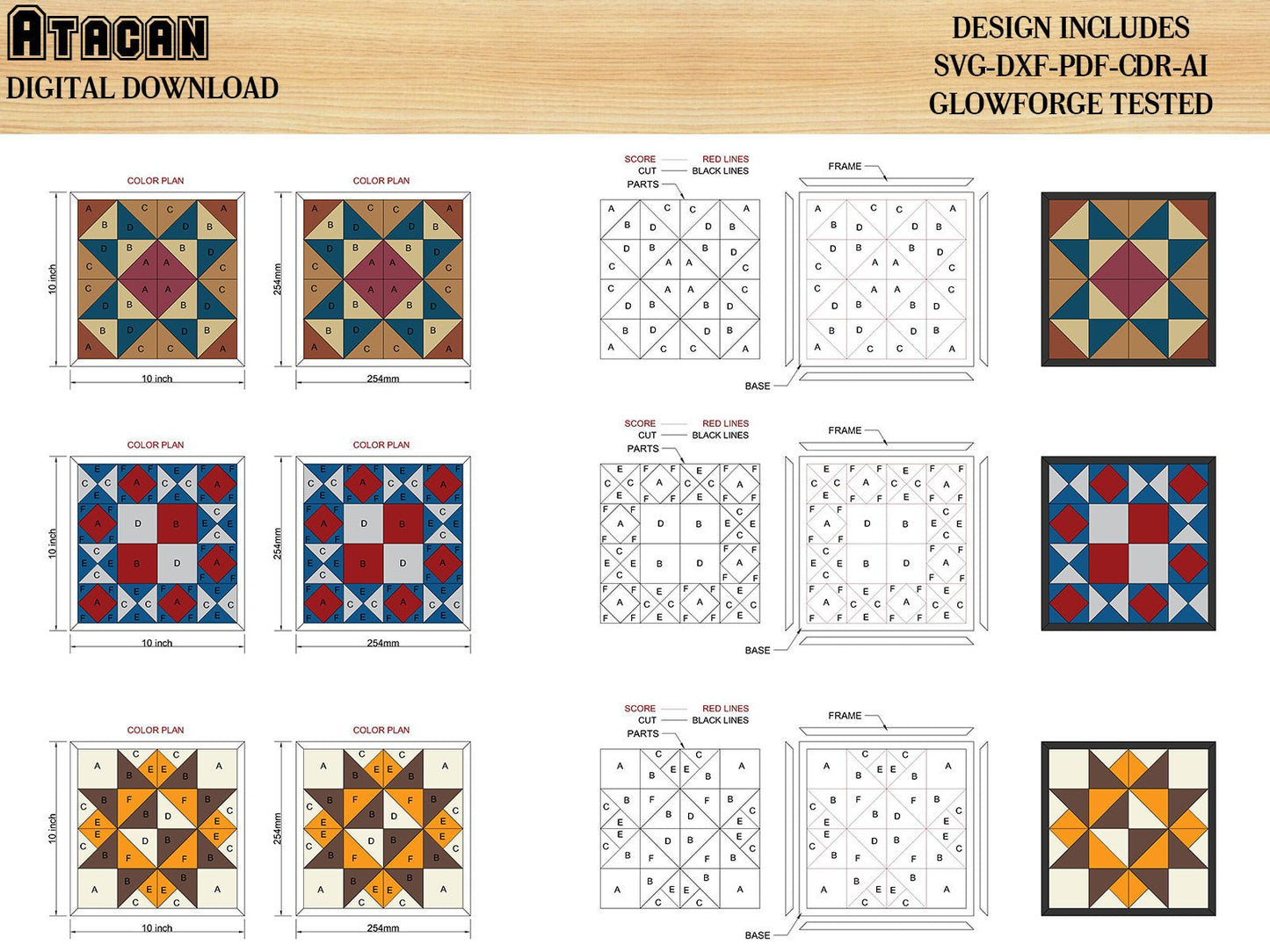 24 Barn Quilt Patterns SET / Quilts With Frame / Farmhouse Laser cut files / Cutting Plans 448