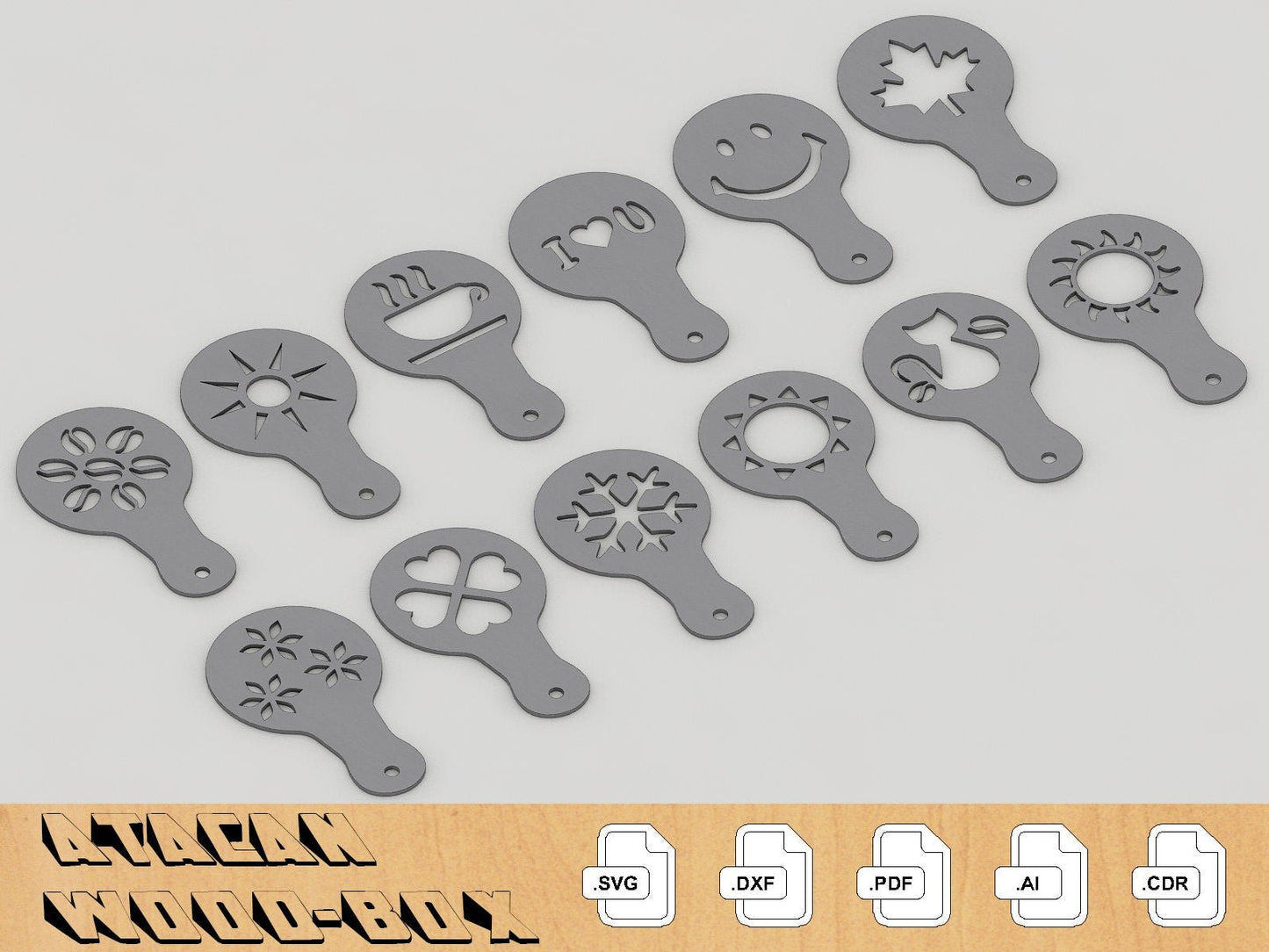 24 Pcs Cooking Stencils / Coffee Barista Stencils / Glowforge Laser cut files / Cake decorating templates 253