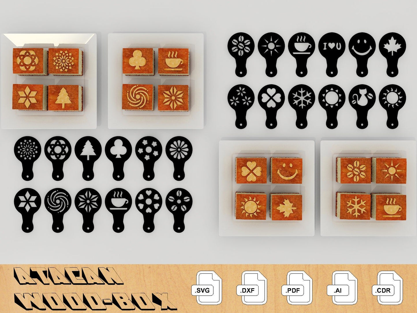 24 Pcs Cooking Stencils / Coffee Barista Stencils / Glowforge Laser cut files / Cake decorating templates 253