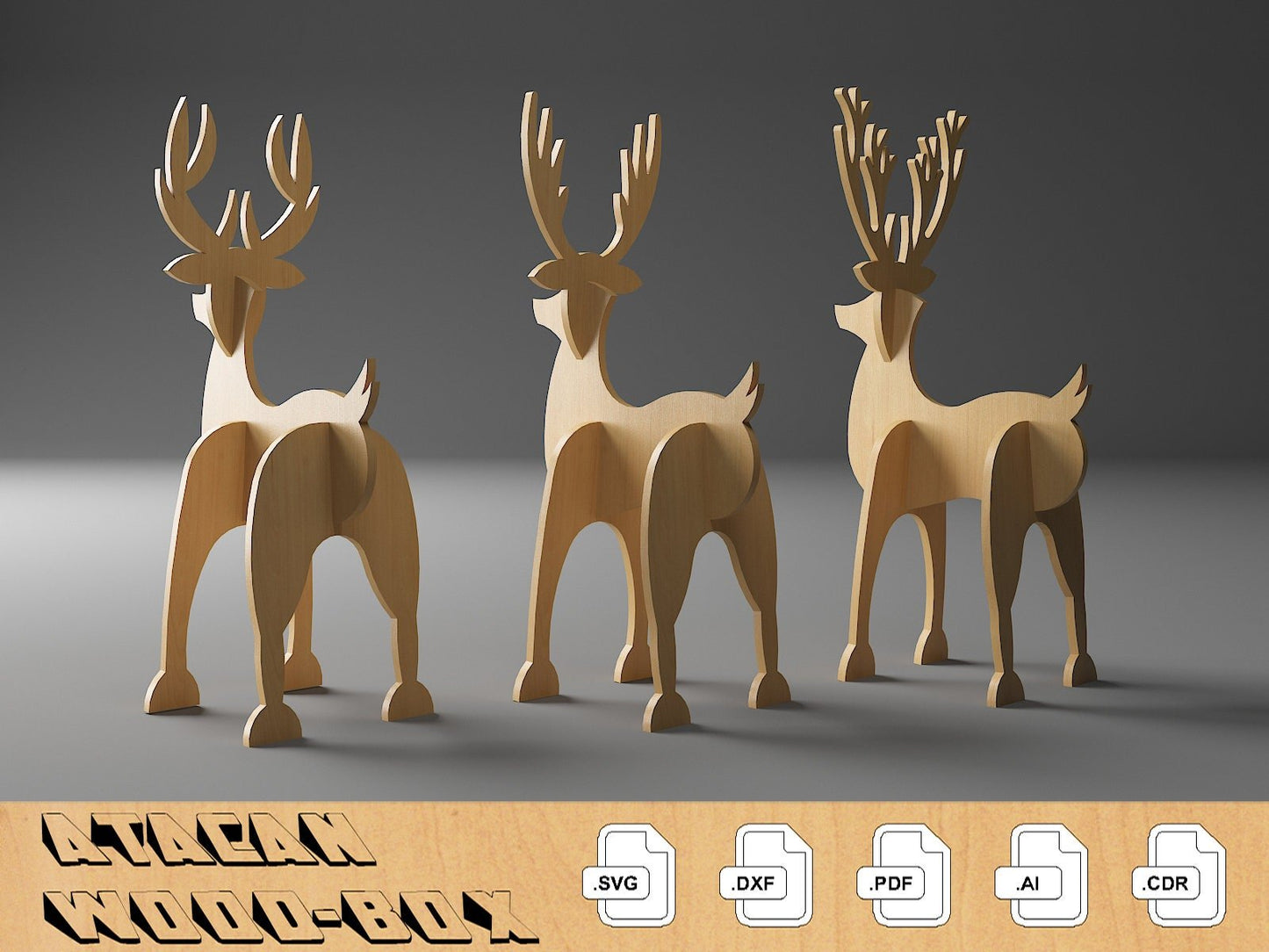 3 Different Types Christmas Deer Laser cut Files / Christmas Noel Decor / New Year Wooden Reindeers 295