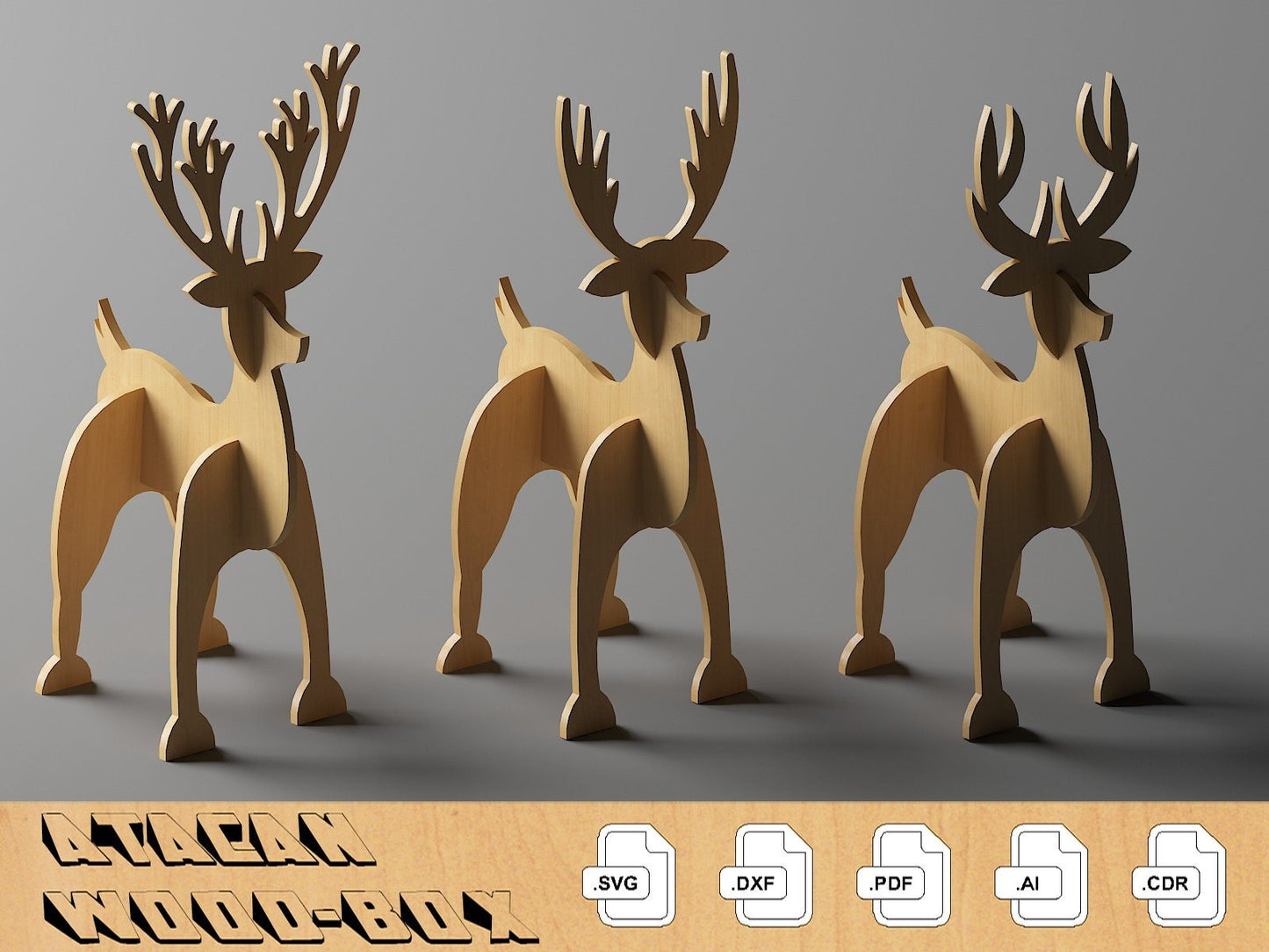 3 Different Types Christmas Deer Laser cut Files / Christmas Noel Decor / New Year Wooden Reindeers 295