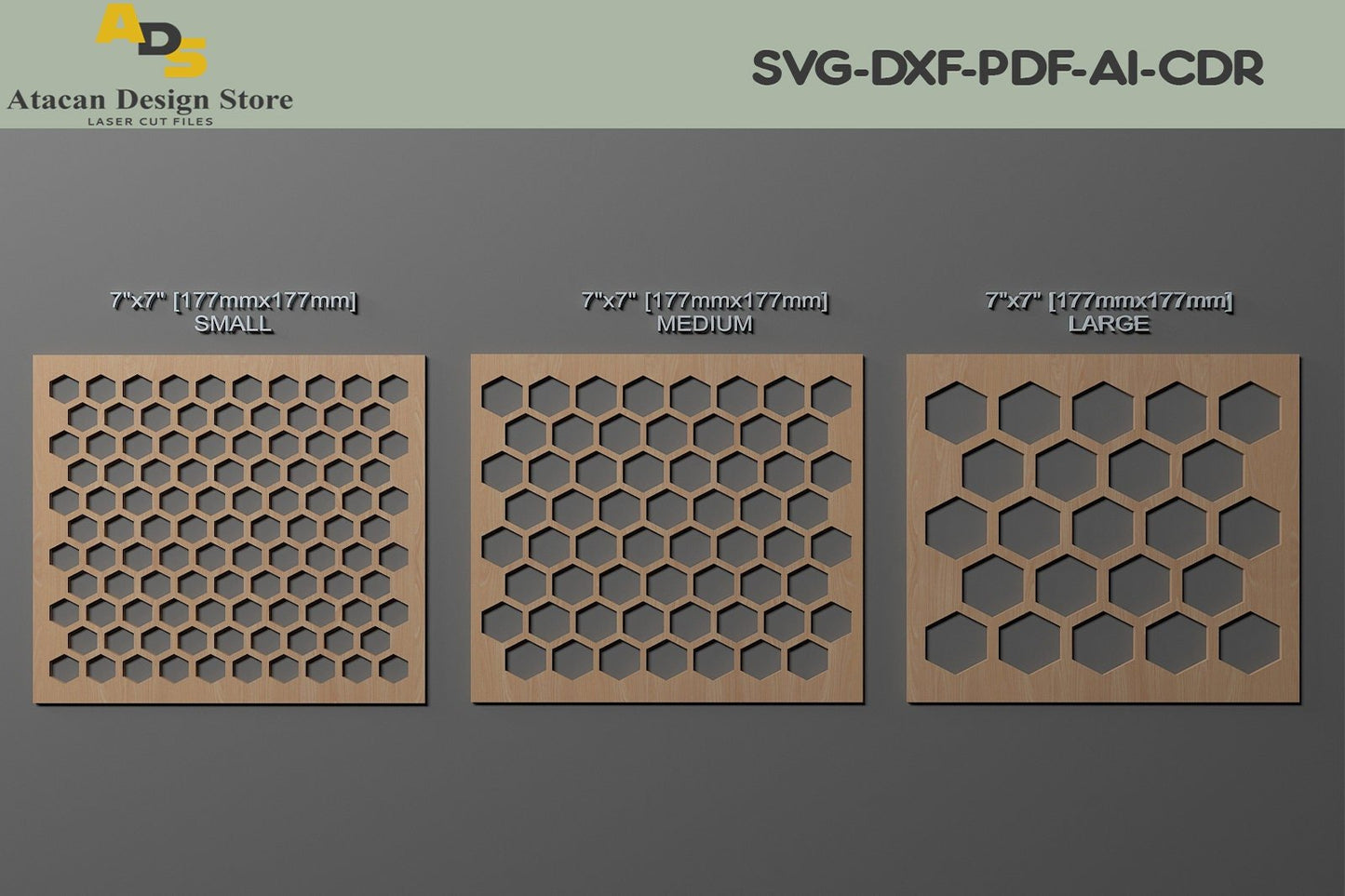 3 Size Honeycomb Stencils / Hexagon Stencil Vector Cutting Files SVG, DXF, CDR ADS222