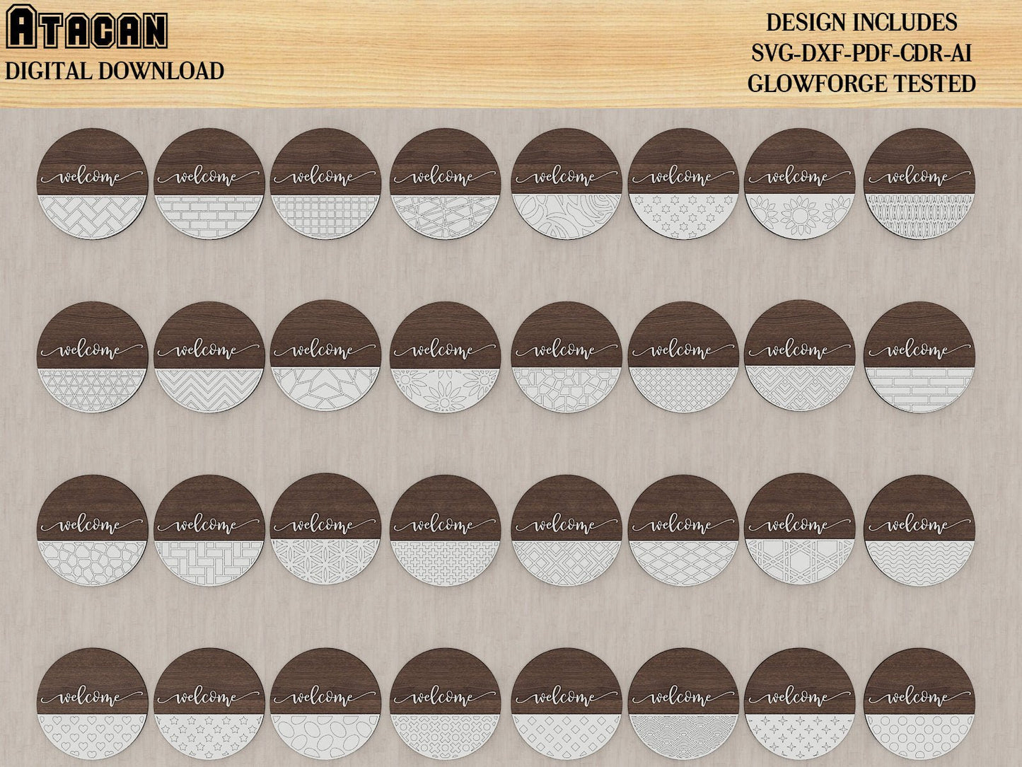 32 Door Hanger Bundle SVG Files - Door Hanger Laser cut Files - Patterned Door Hanger Plans - Welcome Sign Template 388