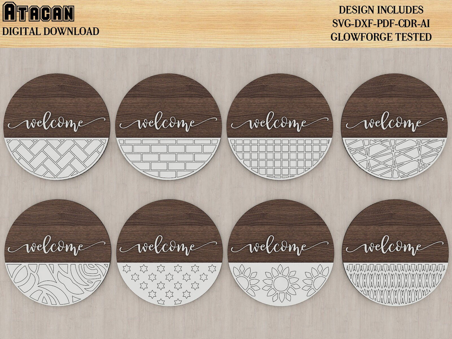 32 Door Hanger Bundle SVG Files - Door Hanger Laser cut Files - Patterned Door Hanger Plans - Welcome Sign Template 388