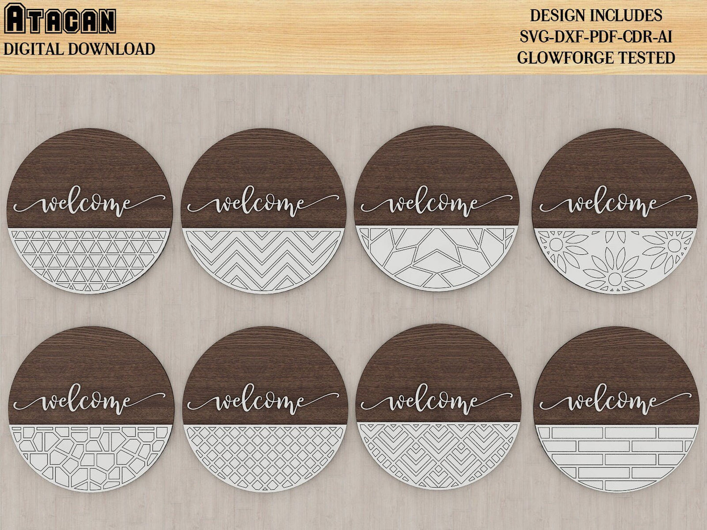 32 Door Hanger Bundle SVG Files - Door Hanger Laser cut Files - Patterned Door Hanger Plans - Welcome Sign Template 388