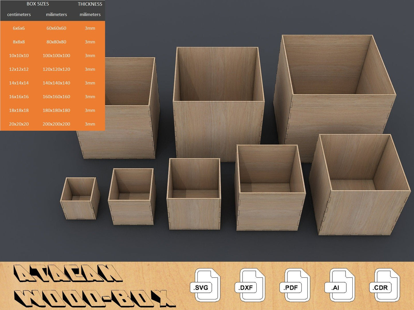 3mm Box Bundle - Laser Cut Files - Glowforge Files - Digital Files - Different Sizes 047