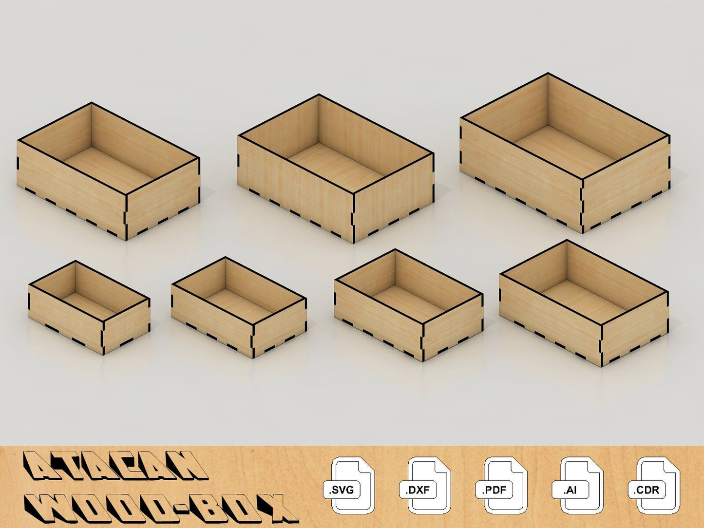 3mm Box Bundle - Laser Cut Files - Glowforge Files - Digital Files - Different Sizes 049