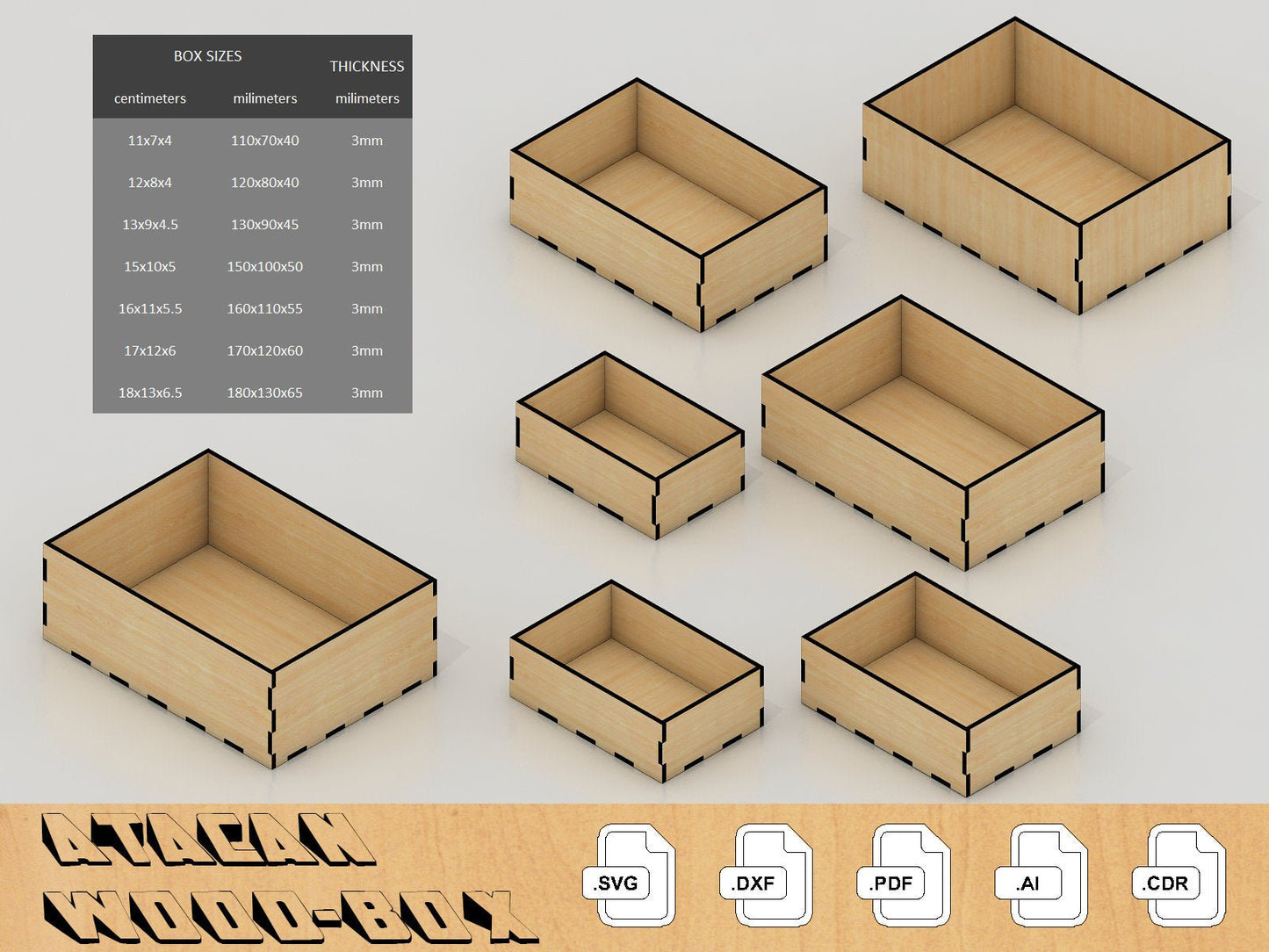 3mm Box Bundle - Laser Cut Files - Glowforge Files - Digital Files - Different Sizes 049
