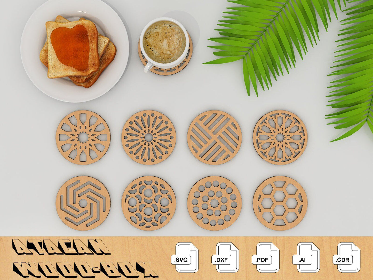 40 Coaster Svg Bundle, Wall Hanging laser cutting file, Laser Cut Vector Files, Coaster Templates 159