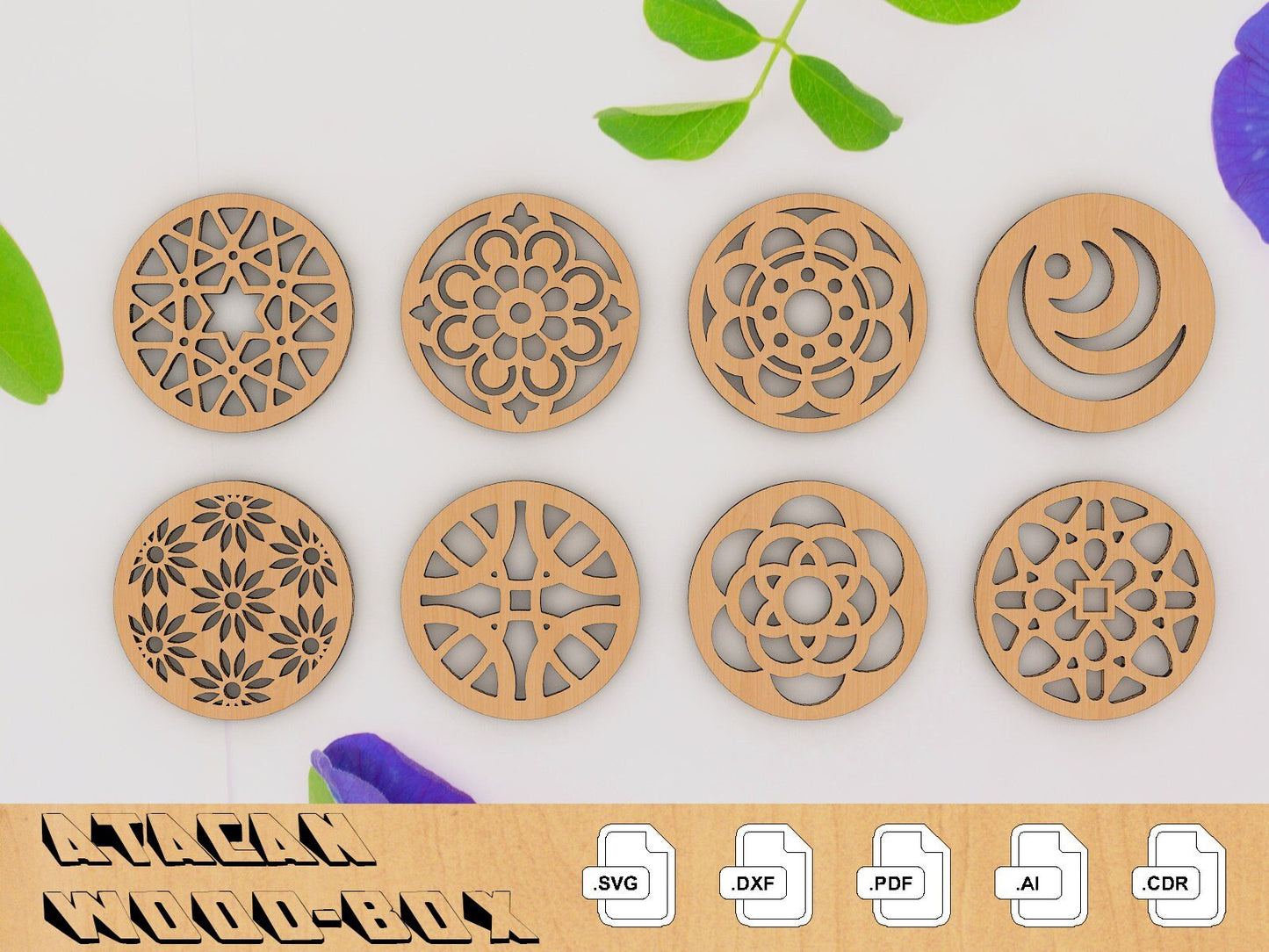 40 Coaster Svg Bundle, Wall Hanging laser cutting file, Laser Cut Vector Files, Coaster Templates 159