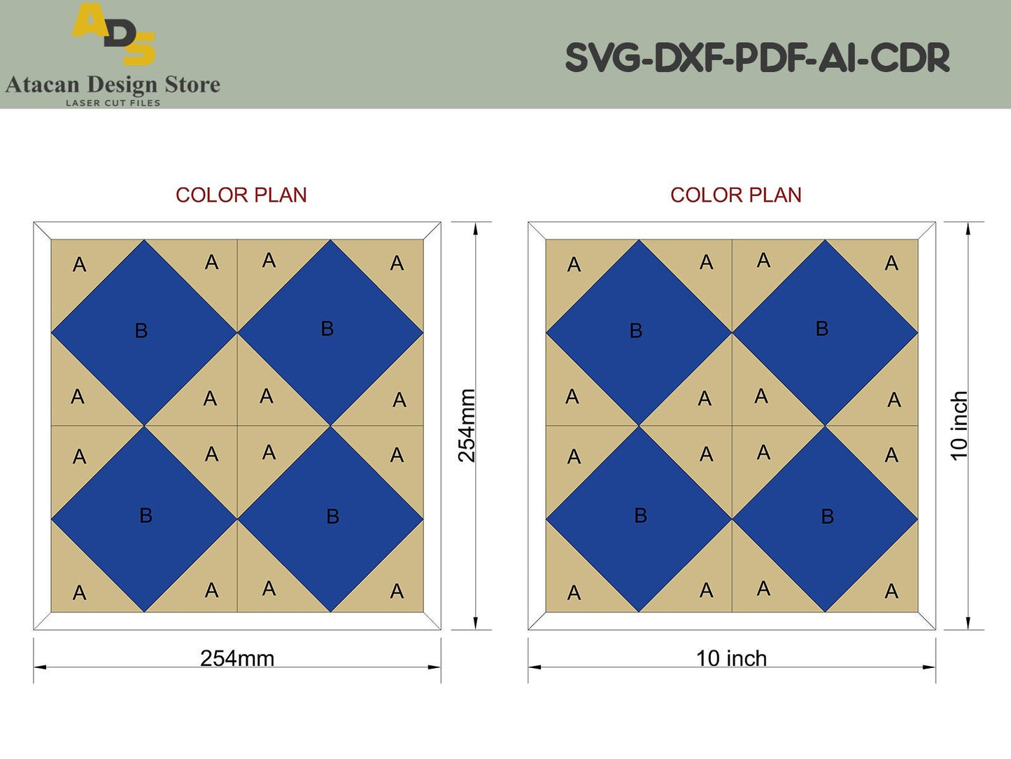 6 Barn Quilt Block Laser Templates / Color Quilt Patterns / Svg Cutting Files / Cuttable Design for Laser ADS142