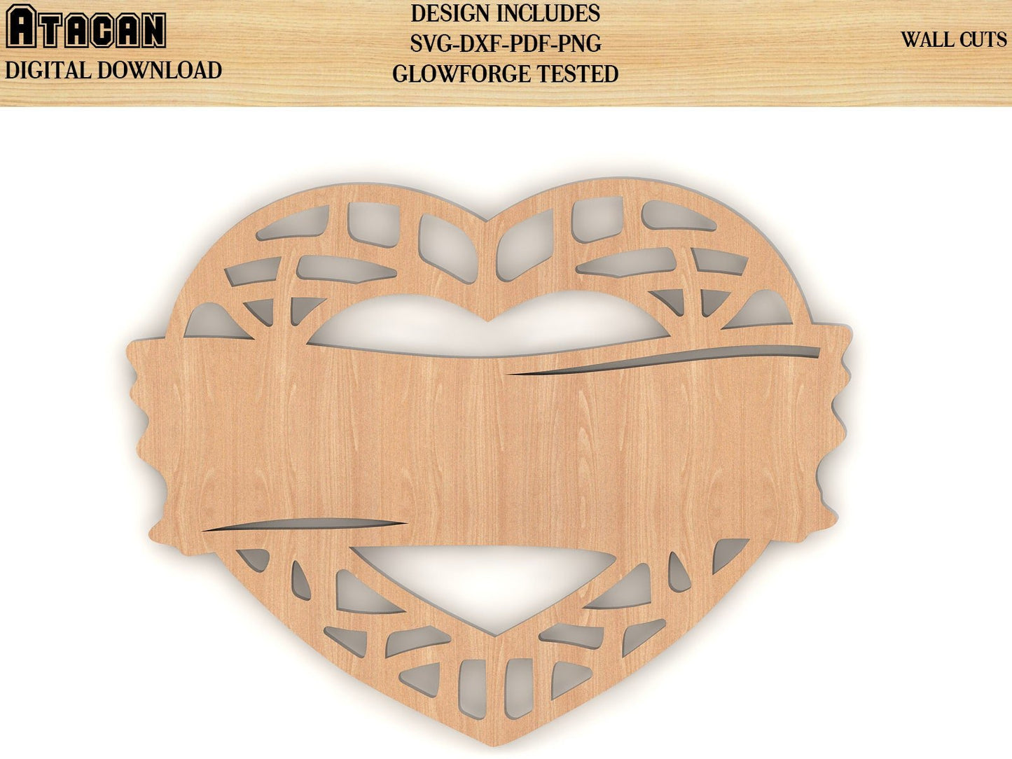 8 Decorative Hearts for Wall SVG Bundle / Wood Wall Hanging Geometric Art - Plywood Decor / Glowforge laser cut file 088