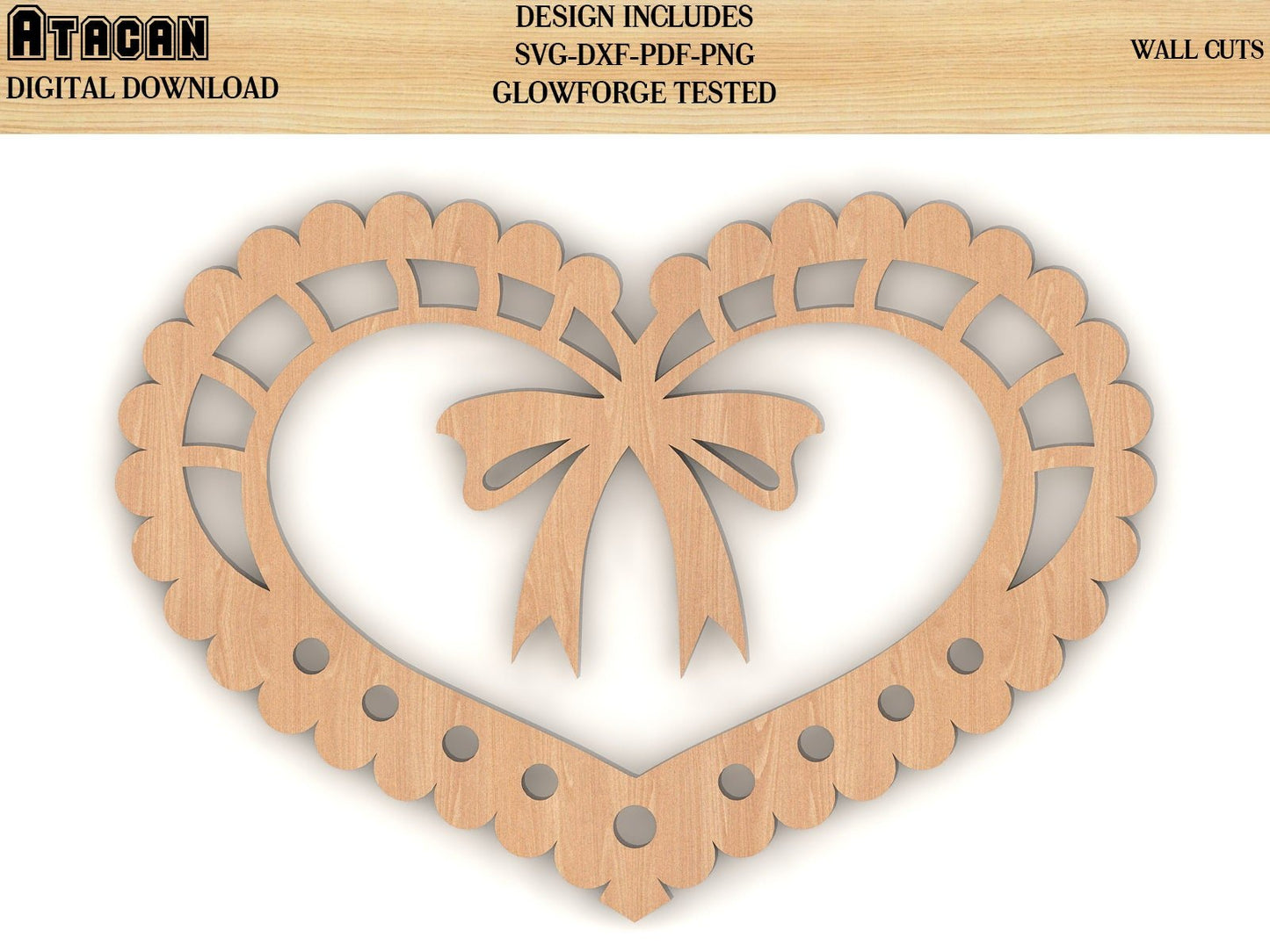 8 Decorative Hearts for Wall SVG Bundle / Wood Wall Hanging Geometric Art - Plywood Decor / Glowforge laser cut file 088