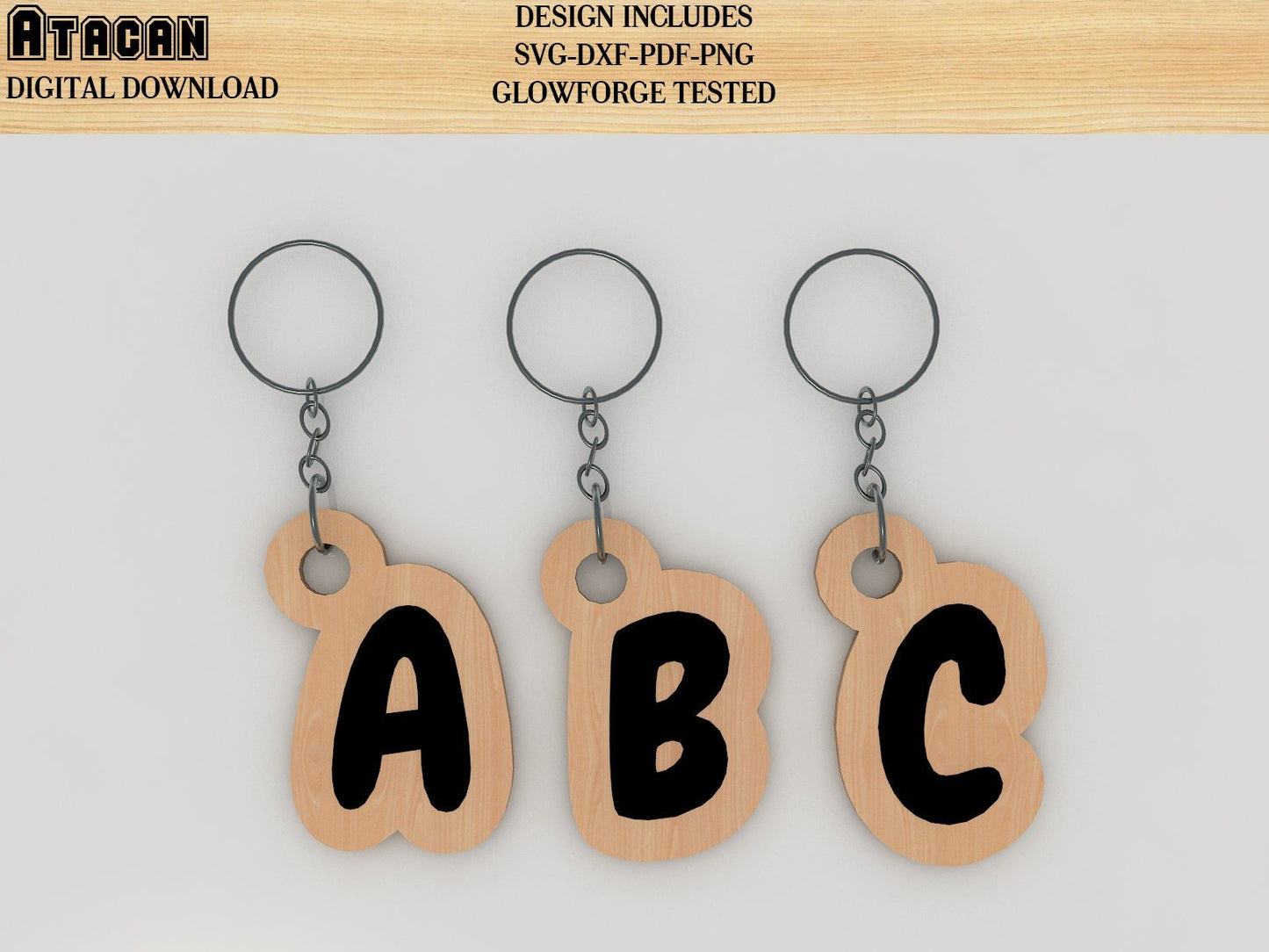 Alphabet key chain SVG files - Letter Laser cut files - Glowforge, Cricut Digital file 383