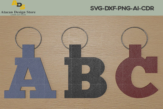 Alphabet Key Fob Svg, All Letter Bag Tag Fob Template, Faux Leather Keychain, Key Ring cut file, Alphabet Keychain template SVG DXF Ai 311
