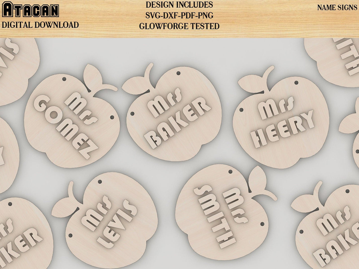 Apples Name sign SVG Cut File - Personalized Teacher gift - glowforge file download 149