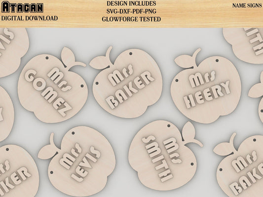 Apples Name sign SVG Cut File - Personalized Teacher gift - glowforge file download 149