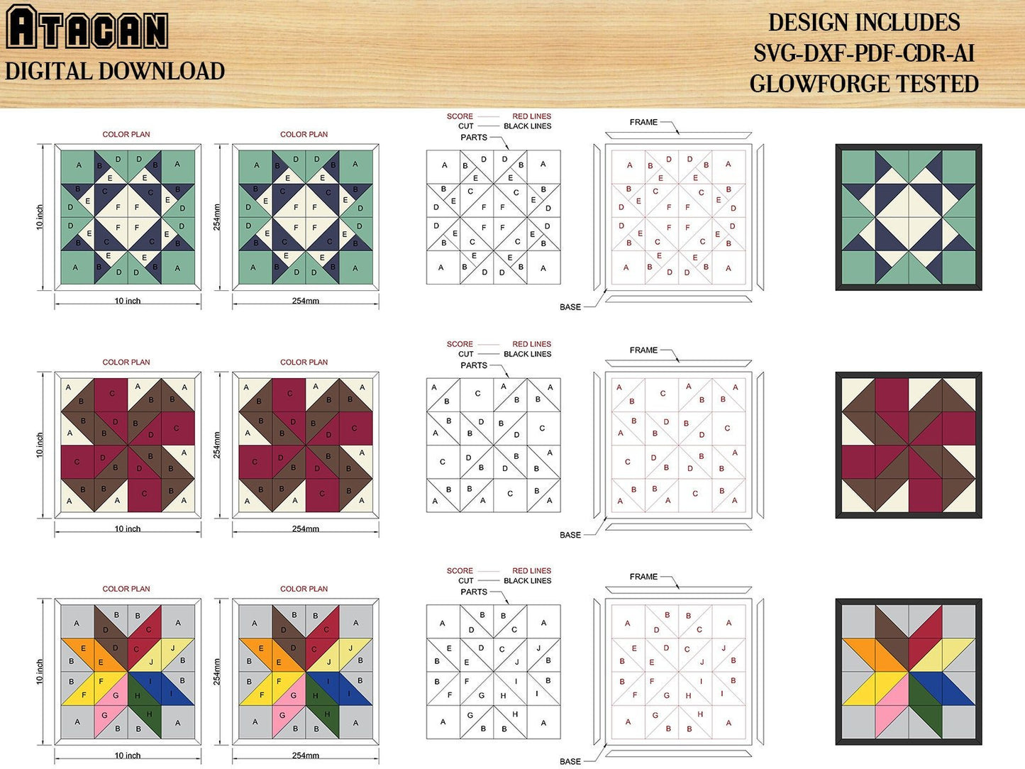 Barn quilt Laser cut pattern files / Farm house patterns with frame / DIY Mosaic Wooden Wall Quilt / Arrow designs