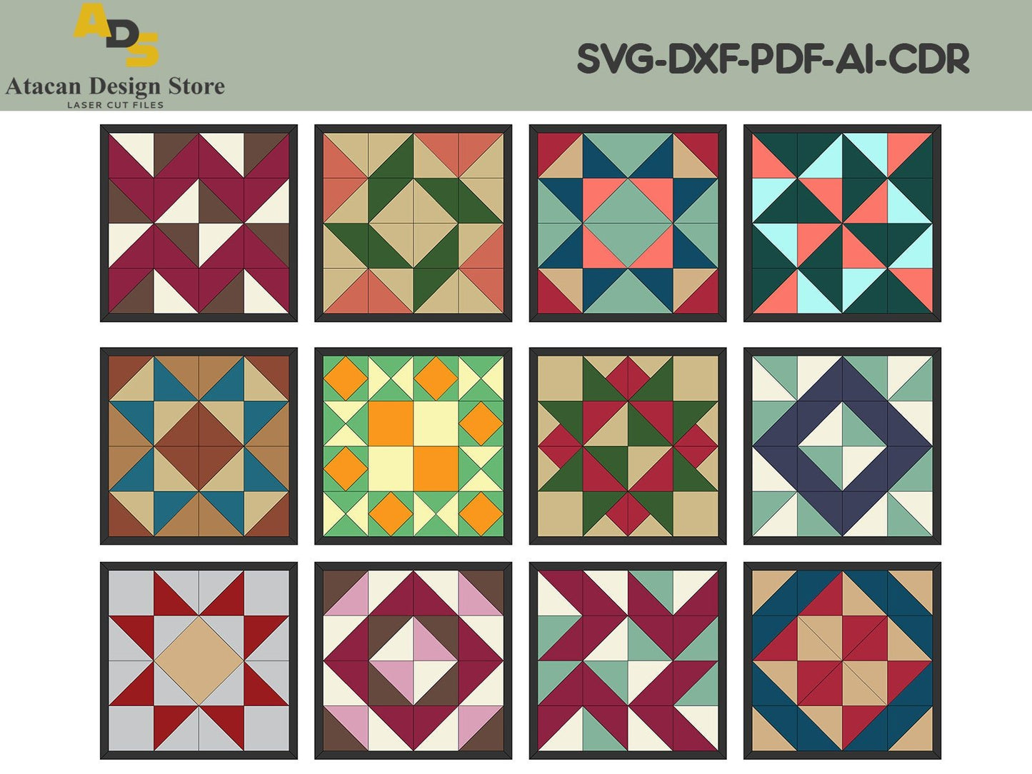 Barn Quilt SVG Laser cut File / Laser Ready Glowforge Projects / Quilts with Color plans ADS147