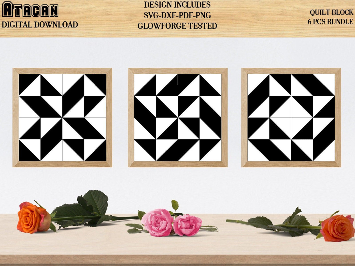 Barn Quilt SVG Laser cut files for Glowforge projects with Navajo inspired design mini quilt SVG file Country pattern frames 027