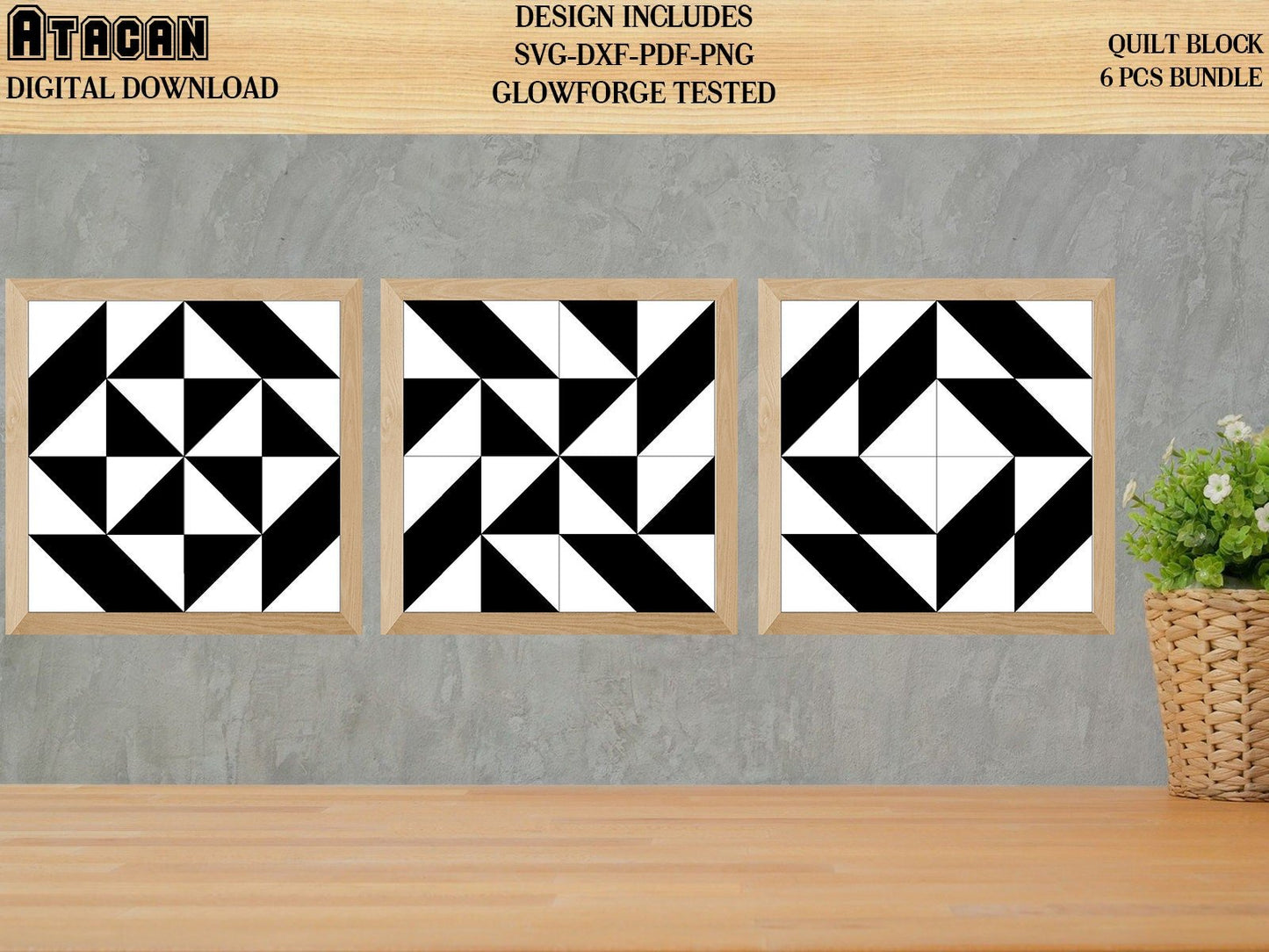 Barn Quilt SVG Laser cut files for Glowforge projects with Navajo inspired design mini quilt SVG file Country pattern frames 033