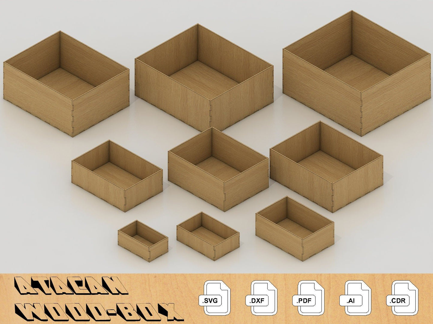 Box Templates for 1/8 inch material ,Boxes SVG, Laser Cnc Files, Different Sizes 056