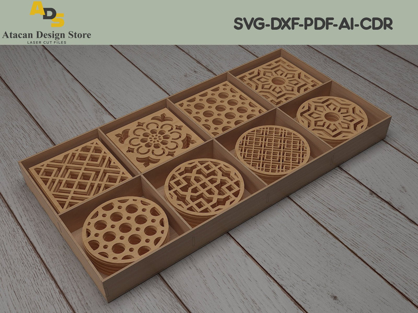 Box With Dividers / Coaster Box / Decorative Coaster Holder Stand /Instant Download ADS200