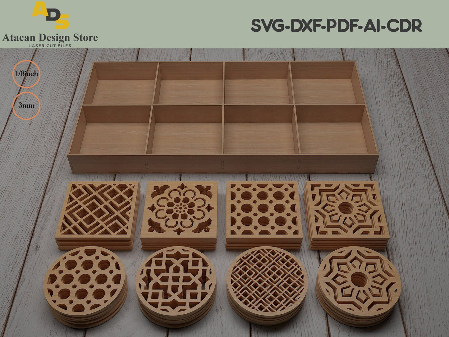 Box With Dividers / Coaster Box / Decorative Coaster Holder Stand /Instant Download ADS200