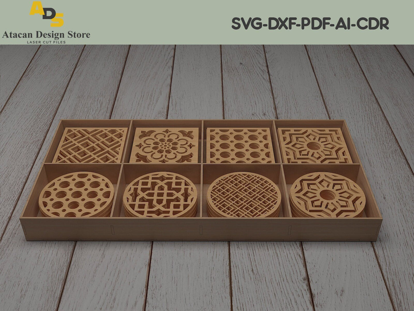 Box With Dividers / Coaster Box / Decorative Coaster Holder Stand /Instant Download ADS200