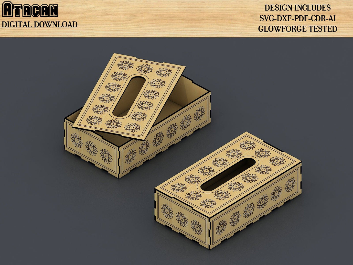 Box with flower pattern laser cut svg files / Decorative boxes 286