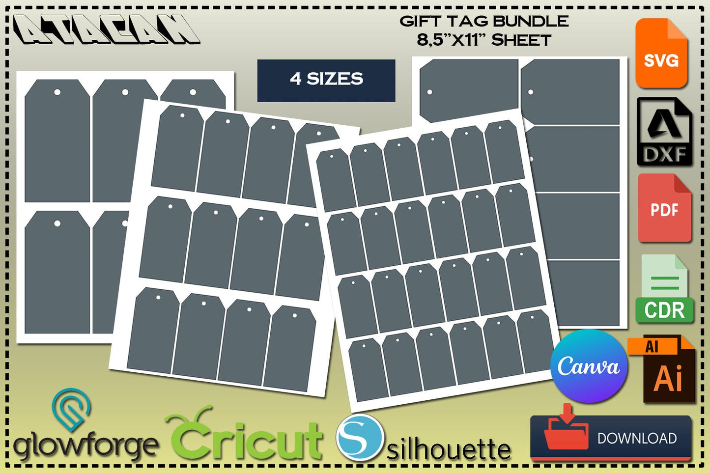 Bundle Gift Tag Template, Wedding Tag template, Shipping Tag template 8.5"x11" sheet, Printable Canva SVG DXF Ai CDR 346