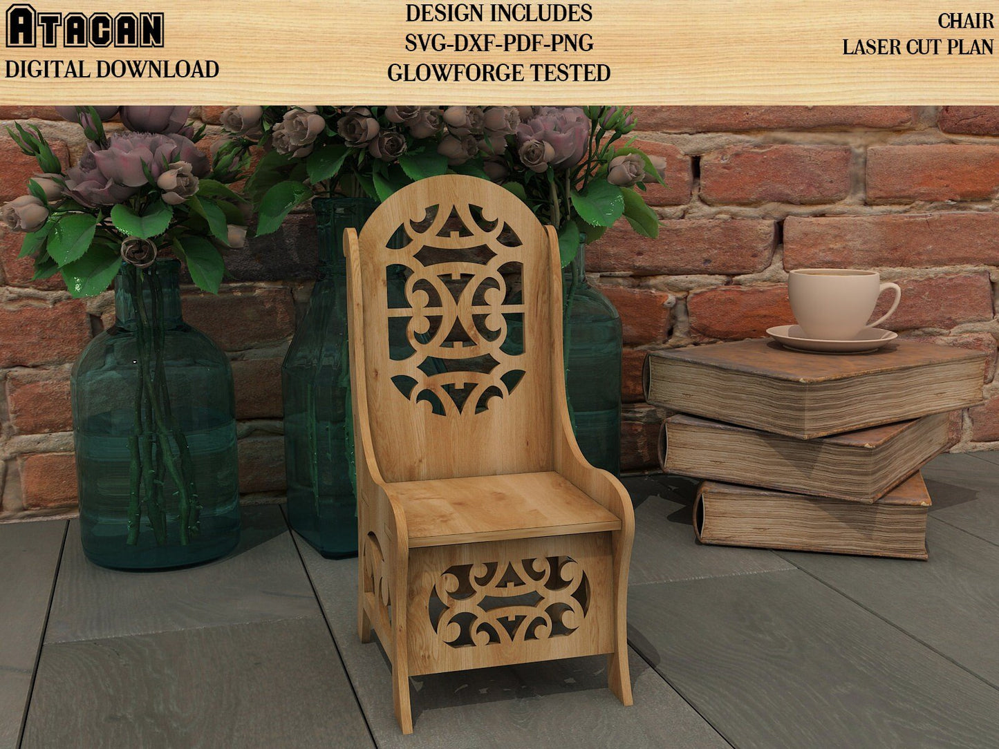 Carved Chair Laser cut Svg files / Kid chair cutting file / Miniature chair glowforge digital download 178